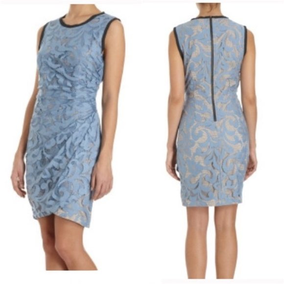 SEA New York Blue Lace Overlay Ruched Dress - Picture 2 of 10
